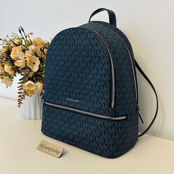 Michael Kors Rhea Medium Signature Logo Backpack Admiral - Picture 2 of 9